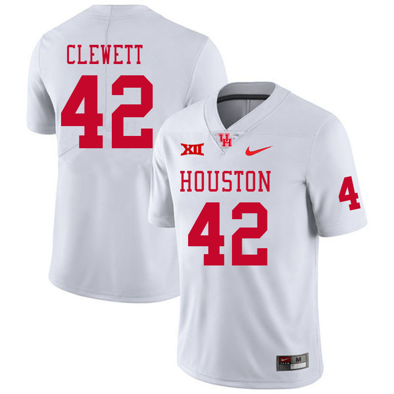 Men #42 Beau Clewett Houston Cougars College Football Jerseys Stitched Sale-White - Click Image to Close